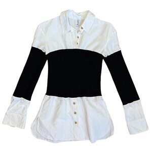 ROSIE ASSOULIN Contrast Rib Knit Black White Shirt VGUC XS